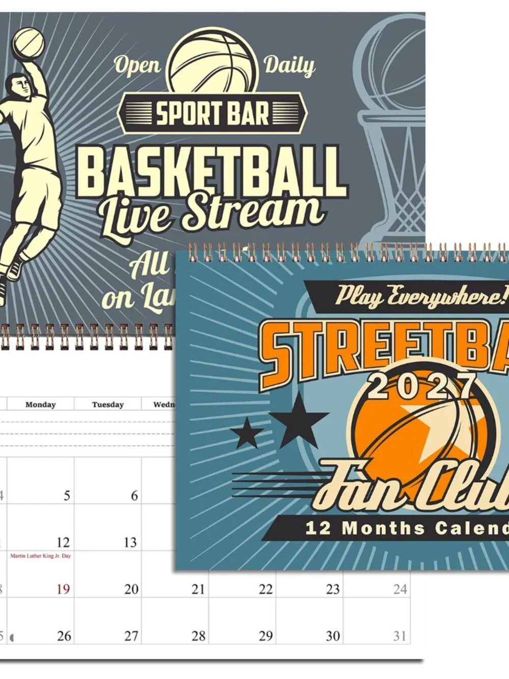 2027 Spiral-bound Wall Calendar (Basketball) - 12 Months Desktop / Wall Calendar